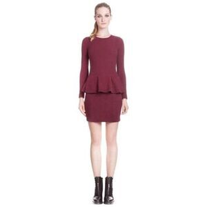 Womens NWT Sandro Raja Burgundy Peplum Sweater Dress Size 3 US L Large